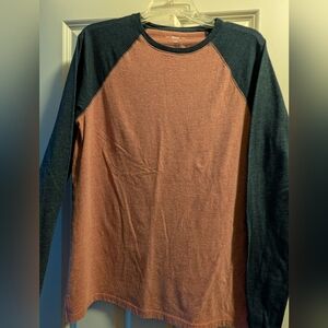 Mens Two-Tone Long Sleeve Raglan Shirt - Rust & Charcoal